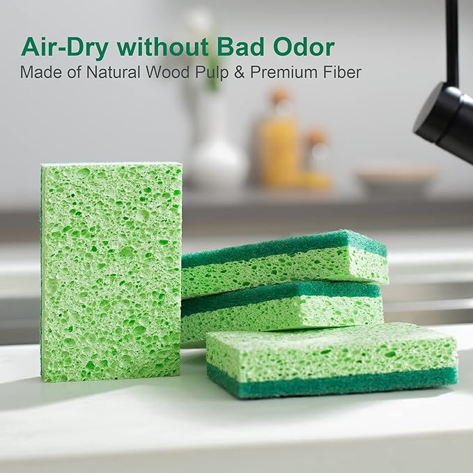 JOYMOOP Clean Sponges,Dual-Sided Non-Scratch Soft Scrub Dish Sponge, Safe for Non-Stick Cookware, Kitchen and Household Cleaning, Pack of 6 Scrubbing Sponges
