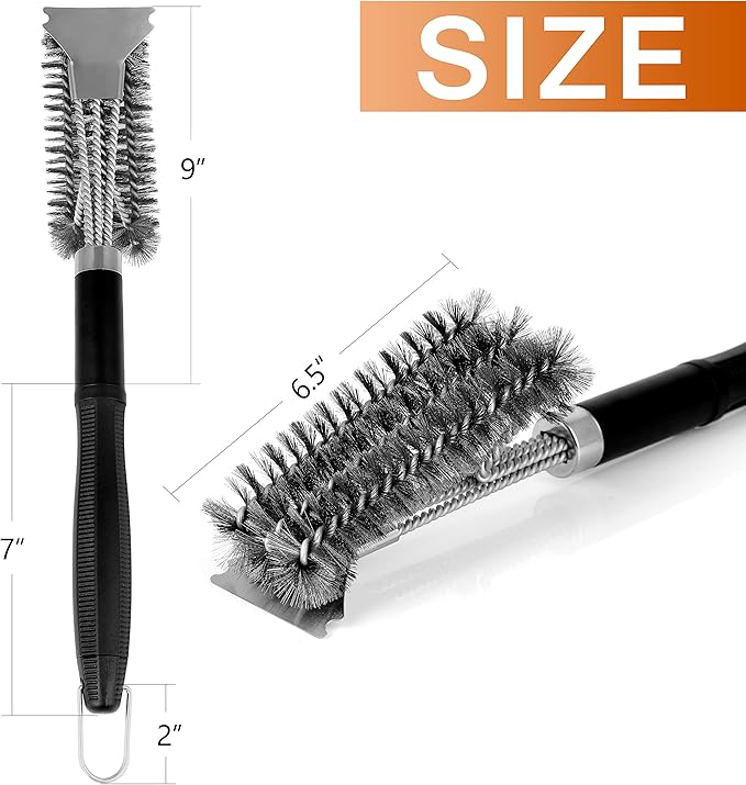 Simple Deluxe 2-Pack Grill Brush and Scraper, Safe BBQ Bristles Grill Cleaner Brush, 18" Stainless Steel Woven Wire with Exchangeable Handle for All Grates, Gifts for Men Dad