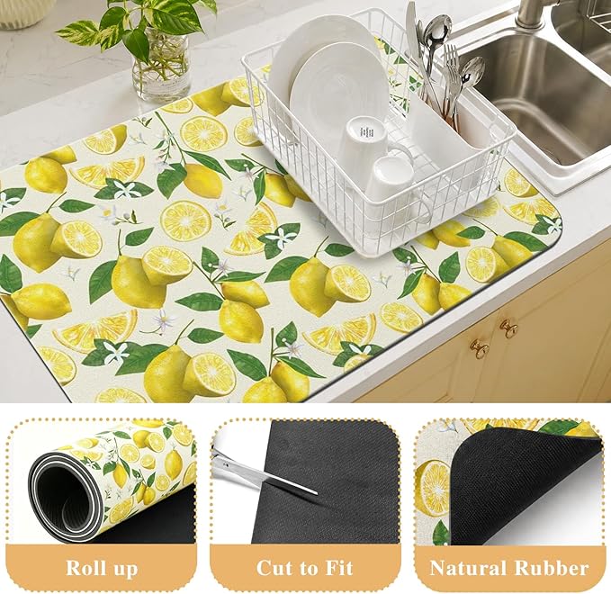 Kitchen Countertop Dish Drying Mat,Super Absorbent Coffee Bar Mat for Maker Espresso Machine, Anti-Slip Accessories for Kitchen Countertops 19x12 Inch