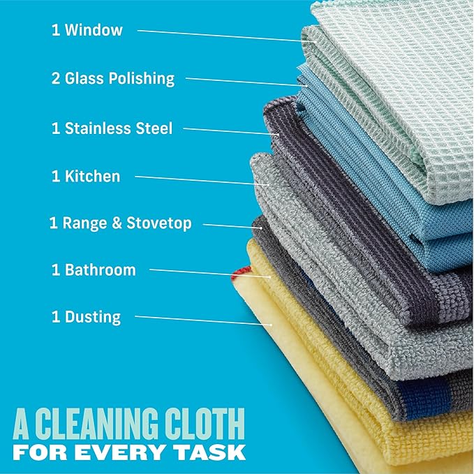 E-Cloth Home Cleaning Set with Microfiber Cleaning Cloths for Cars & Microfiber Cleaning Cloth Glass Cleaner Kit - Microfiber Towel Cleaning Kit for Cars, Large