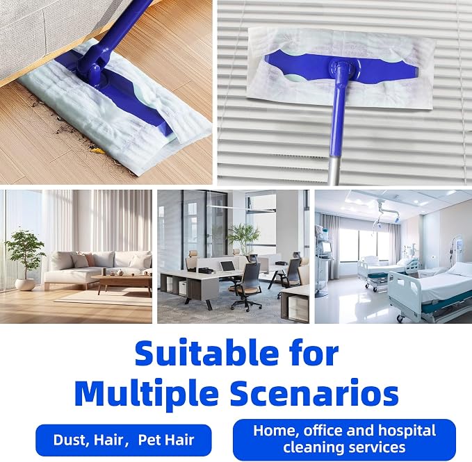 Disposable Dry Sweeping Cloths for KZKR Push Clamp Mop，Compatible with Swiffer Sweeper – 60 Count, 8.6" x 11.8" Refill Pads for Floor Mopping, Dusting & Daily Cleaning (Mop Not Included)