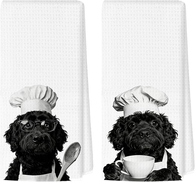 Funny Cockapoo Kitchen Towels Set of 2, Dog Kitchen Bar Accessories, Dog Chef Gifts for Women Decorative Hand Towels for Kitchen Decor, Cockapoo Lovers Dish Tea Towel, 16x24 Inch