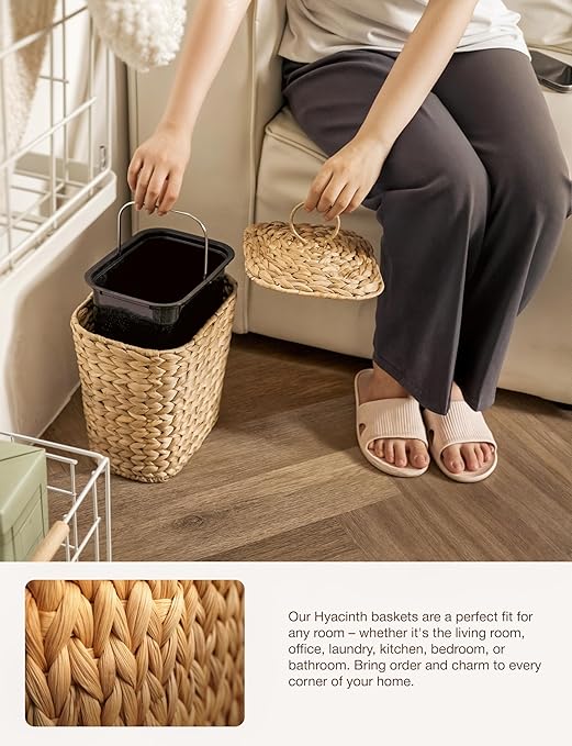 Tidita 1.5 Gallons Wicker Waste Basket with Lid - Large Wicker Trash Can for Office - Waste Basket for Bedroom, Bathroom, Kitchen, Living Room - Boho Handwoven Trash Cans for Garbage (1.5 Gallons)