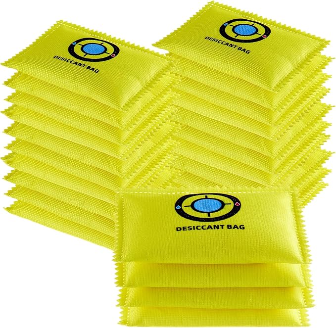 Lounsweer 24 Pack (100g Each) Rechargeable Silica Gel Desiccant Packets, Color Indicating Silica Gel Desiccant Packets for Storage Bins, Gun Safes, Camper, Cars, Closets, Drawer, Luggage