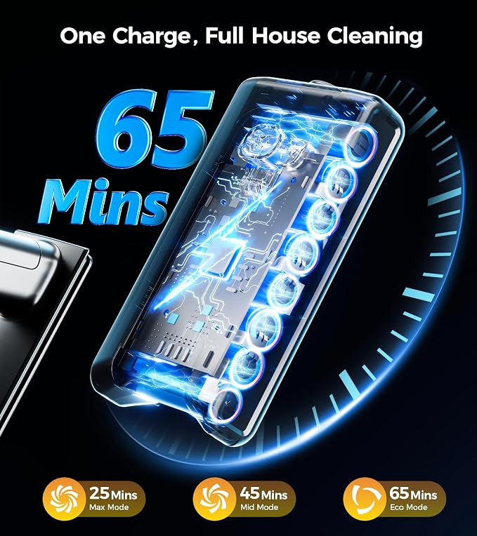 Cordless Vacuum Cleaner, 550W 45KPA 65Mins Vacuum Cleaners for Home, Stick Vacuum with Self-Standing,Touch Screen, Anti-Tangle Brush, 8-in-1 Lightweight Wireless Vacuum for Pet Hair Carpet Hard Floors
