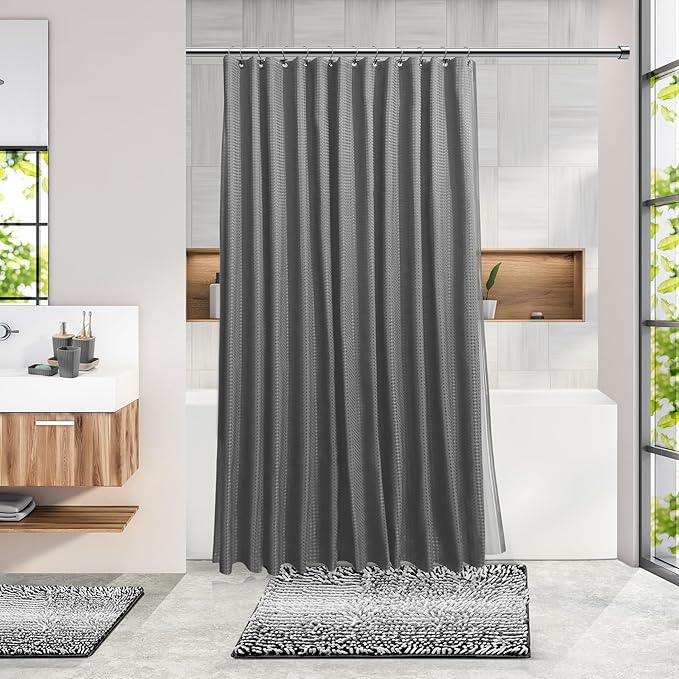 Clara Clark Bathroom Accessories Set - Bathroom Set, Bathroom Sets with Shower Curtain and Rugs, Shower Curtain Set with Bathroom Trash Can - Ombre Grey - 22PC