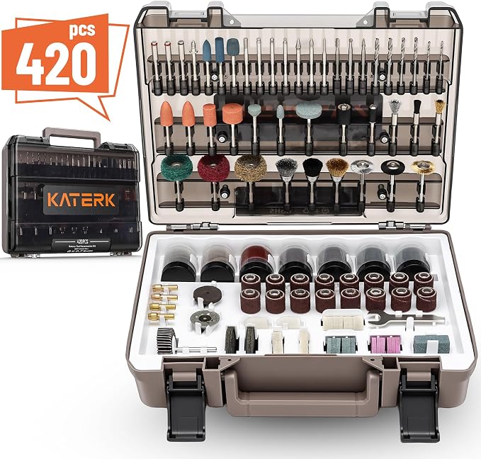 Katerk 420PCS Rotary Tool Accessories Kit Universal Drill Bit Tool Set Fits Dremel Rotary Tool 1/8" Shanks for Easy Cutting, Sanding, Polishing, Carving, Grinding, Sharpening, Drilling, Engraving