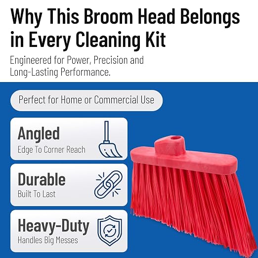 SPARTA Plastic Broom Head, Angled, Un-Flagged for Large Debris Indoor, Outdoor, Home, Restaurant, Lobby, Office, 12 Inches, Red, (Pack of 12)