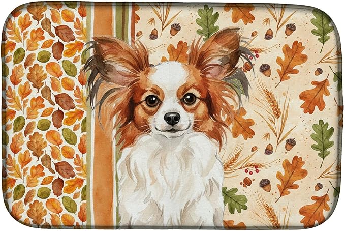 Caroline's Treasures White with Red Papillon Heirloom Fall Dish Drying Mat Absorbent Dish Drying Mat Pad for Kitchen Counter Dish Drainer Mat for Countertop, 14 x 21", Multicolor