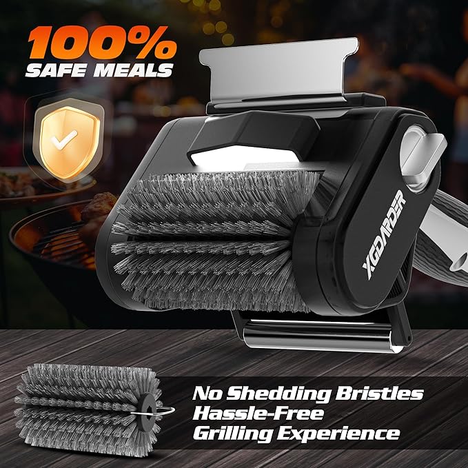 Electric Grill Brush for Outdoor Grill, Rechargeable BBQ Grill Cleaner Stainless Steel Brush with 450RPM Stainless Roller,LED Light, Scraper,Grilling Gifts for Men/Dad