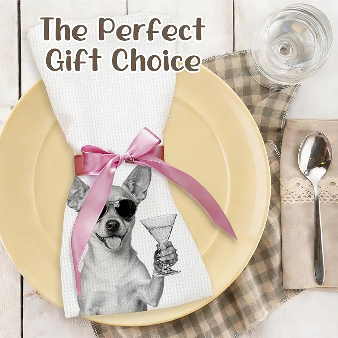 Funny Chihuahua Kitchen Towels Set of 2, Dog Kitchen Bar Accessories, Dog Chef Gifts for Women Decorative Hand Towels for Kitchen Decor, Chihuahua Lovers Dish Tea Towel, 16x24 Inch