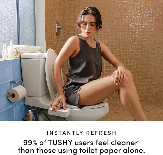 TUSHY Classic 3.0 Bidet Toilet Seat Attachment - a Non-Electric Self Cleaning Water Sprayer with Adjustable Water Pressure Nozzle, Angle Control & Easy Home Installation (Biscuit/Bamboo)