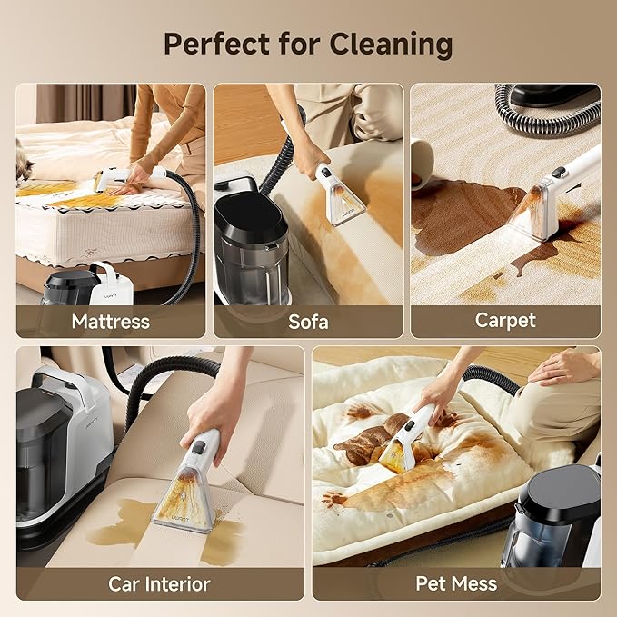 uwant Portable Carpet and Upholstery for Deep Cleaner, 18Kpa Carpet Cleaner Machine for Cars, Pets with Cleaning Tool and Self Cleaning Set of 1 for Spot, Rug, Couch