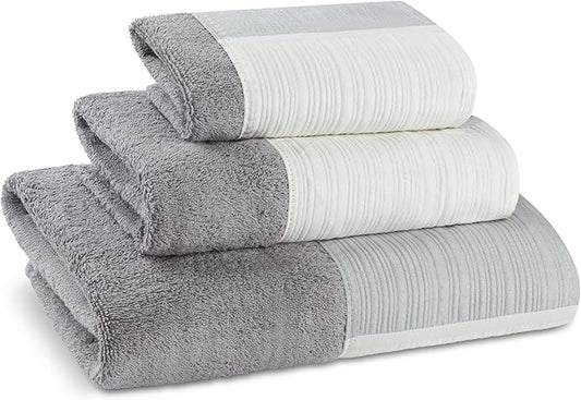 Zahari Home Modern Line Bathroom Towel Set - 3 Piece Set, Modern Design, Luxury Gray Towels