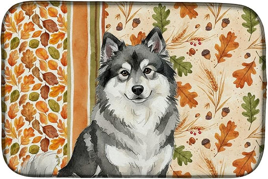 Caroline's Treasures Keeshond Heirloom Fall Dish Drying Mat Absorbent Dish Drying Mat Pad for Kitchen Counter Dish Drainer Mat for Countertop, 14 x 21", Multicolor