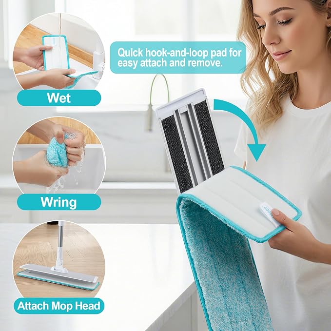 JOYMOOP 18 Inch Dust Mop for Hardwood Floors, Grey-White Heavy Duty Industrial Wet Dry Mop with Telescopic Handle and Microfiber Mop Head, Includes 5 Microfiber Pads