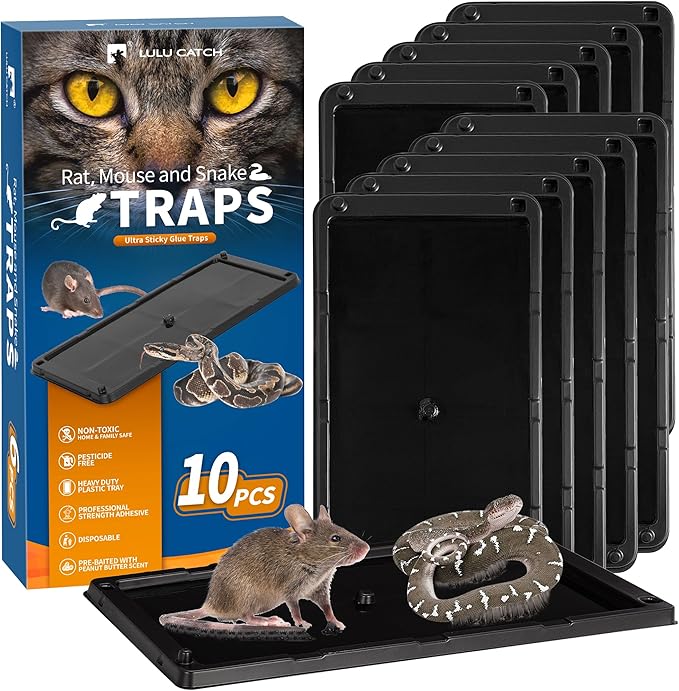 LULUCATCH Mouse Traps Indoor for Home 10 Pack, Bulk Sticky Traps with Peanut Butter Scent, Rat Trap & Insect Catcher for Garage, Warehouse, Glue Board for Mice, Lizard, Cockroach & Spiders