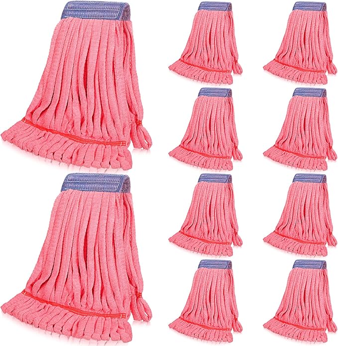 Lallisa 10 Pcs Commercial Mop Head Replacement Tube Microfiber Mop Heads for Floor Cleaning Industrial Mop Heads Looped End Wet Mop Head Refill for Home Commercial Industrial Use (Red,18 oz)