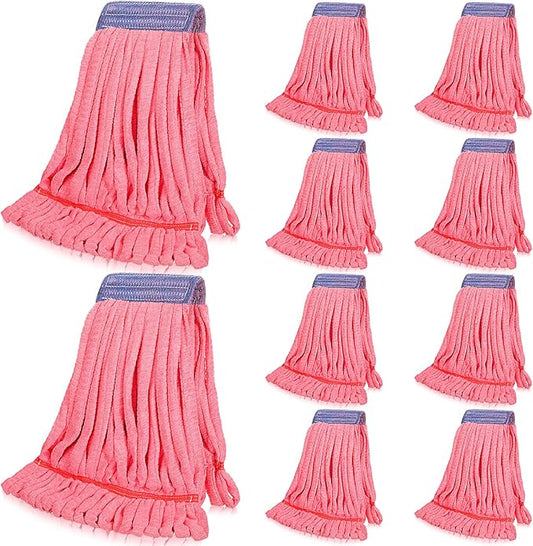 Lallisa 10 Pcs Commercial Mop Head Replacement Tube Microfiber Mop Heads for Floor Cleaning Industrial Mop Heads Looped End Wet Mop Head Refill for Home Commercial Industrial Use (Red,18 oz)