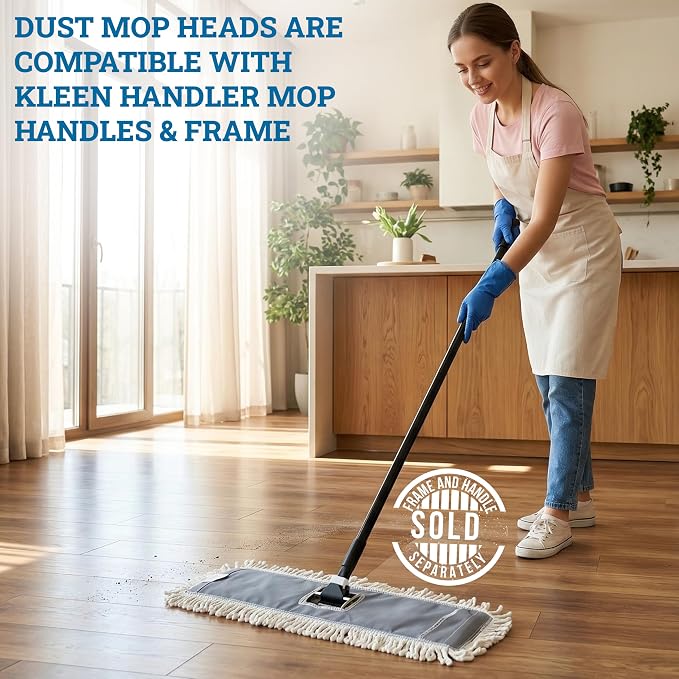 Kleen Handler 24" Commercial Dust Mop Replacement Heads, 12 Pack Industrial Loop End Flat Dust Mop Pads, Washable Cotton Mop Refill for Floor Cleaning, Natural