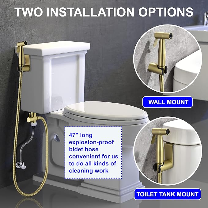 SHAMANDA Handheld Bidet Sprayer for Toilet, Stainless Steel Baby Cloth Diaper Sprayer Kit, Bathroom Toilet Bidet Attachment Set for Bathing Pets Feminine Hygiene, Brushed Gold BDS01-3