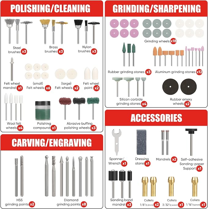 618PCS Rotary Tool Accessory Kit, Fits Dremel Rotary Tools, Universal Fitment for Polishing, Sanding, Cutting, Drilling, Engraving, Grinding with Portable Tool Storage Case (Red) Fathers Day