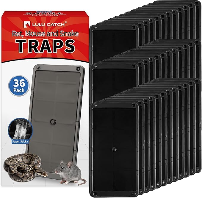 LULUCATCH Mouse Traps 36 Pack, Larger Heavier Glue Traps for Mice, Rat & Snakes, Non-Toxic Sticky Mouse Traps Indoor for Home & Kitchen, Easy to Set