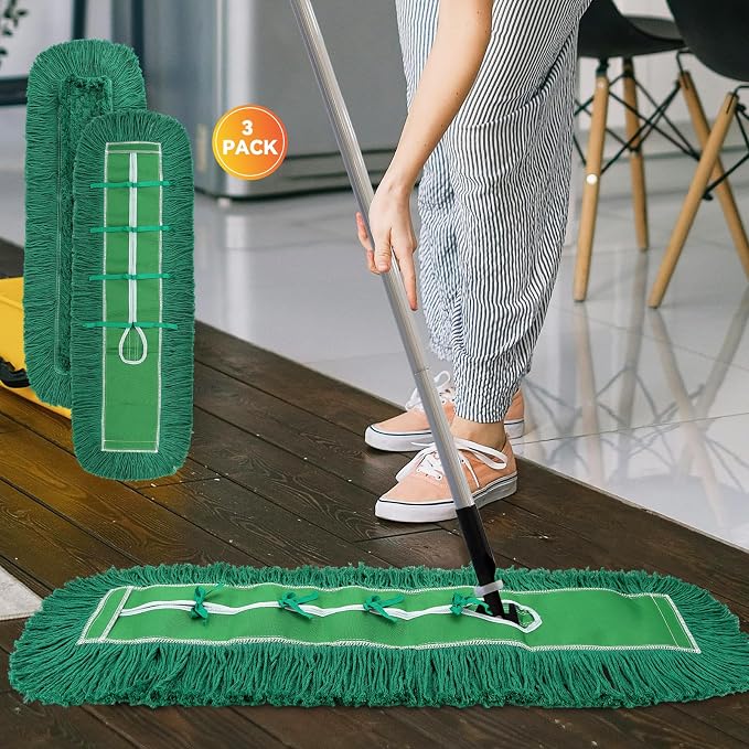 Commercial 48 Inch Dust Mop Head: Replacement Heavy Duty Sweeper and Janitorial Industrial Dust Mop Head for Floor Cleaning,Office,School,Restaurant,Hospital (Green - 48 Inch, 3 Pack)
