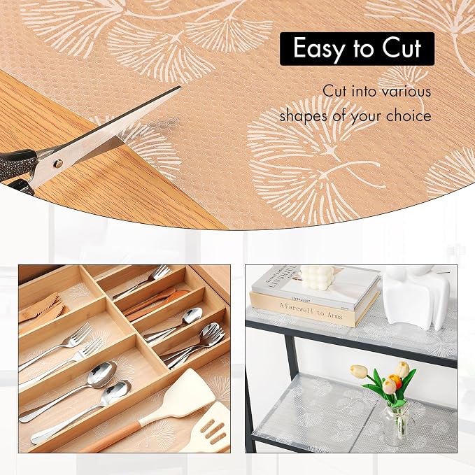 Cooyes Shelf Liner, Non Adhesive Drawer and Cabinet Liner, EVA Washable Oil-Proof Shelf Paper for Kitchen Cabinets, Refrigerator, Storage, Desks with Modern Pattern