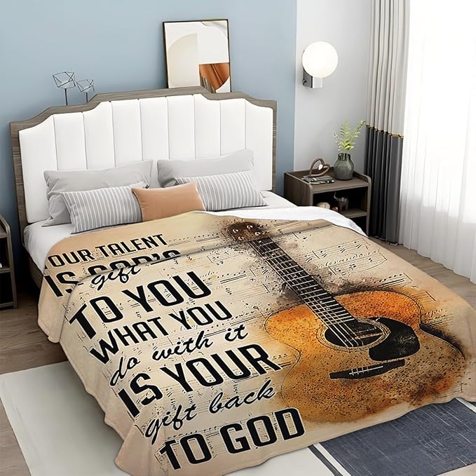 Tijuboni Guitar Music Throw Blanket Guitar Gifts for Girls Boys Women Men Kids Adults Soft Flannel Fleece Blanket for Couch Sofa Bed Home Decor 50"x60"