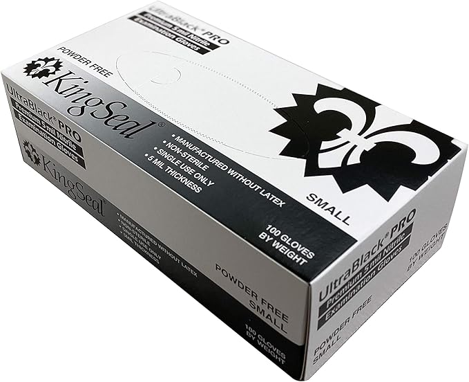 KingSeal UltraBlack-PRO Nitrile Exam Gloves, 5 MIL, Black, Professional Grade - 10 Boxes of 100 (1000 Count)