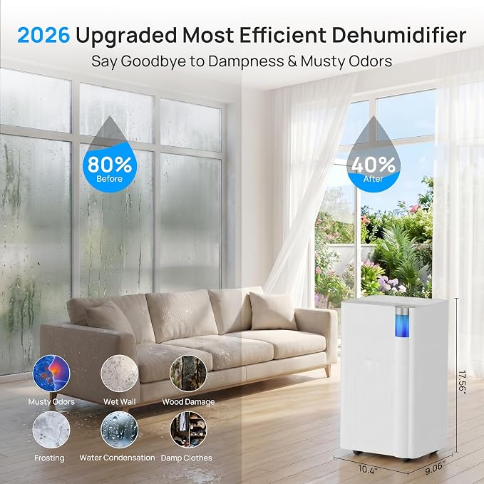 Uthfy 3000 Sq. Ft Dehumidifier for Basement, Max 38 Pint/Day Dehumidifier for Home with Drain Hose, 24H On/Off Timer, 3 Color Ambient Light, Child Lock,Auto Deforest, Quiet for Bedroom,Bathroom,Office