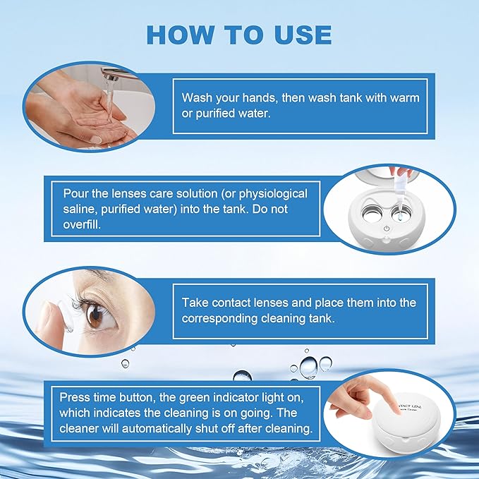 Ultrasonic Contact Lens Cleaner Rechargeable Eye Contact Cleaner with Vanity Mirror Compact Contact Lens Cleaner Support Fast Cleaning Fits Hard, RGP, Orthokeratology Lens