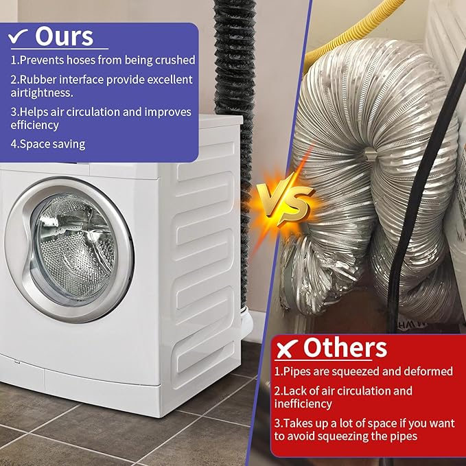 4inch 10FT Dryer Vent Hose for Tight Space, 90 Degree Dryer Vent Elbow with Rubber Seal Connectors, 6-Layer Duct Hose with 2 Key Hose Clamps, Easy-Install Heat Resistant Dryer Hose Vent Kit