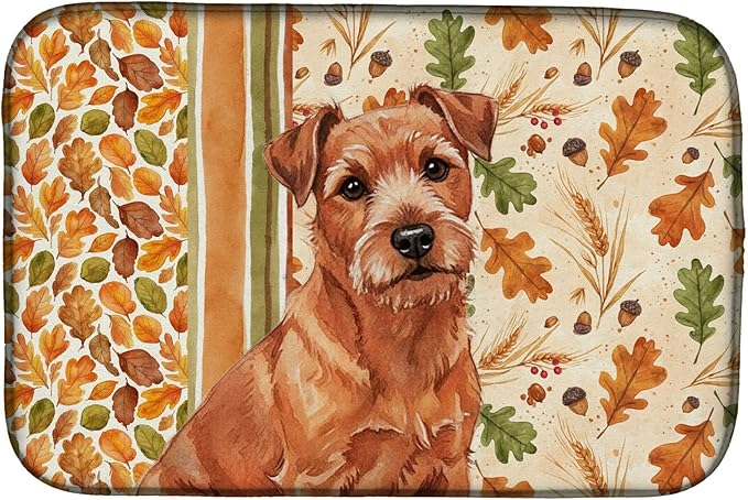 Caroline's Treasures Red Norfolk Terrier Heirloom Fall Dish Drying Mat Absorbent Dish Drying Mat Pad for Kitchen Counter Dish Drainer Mat for Countertop, 14 x 21", Multicolor