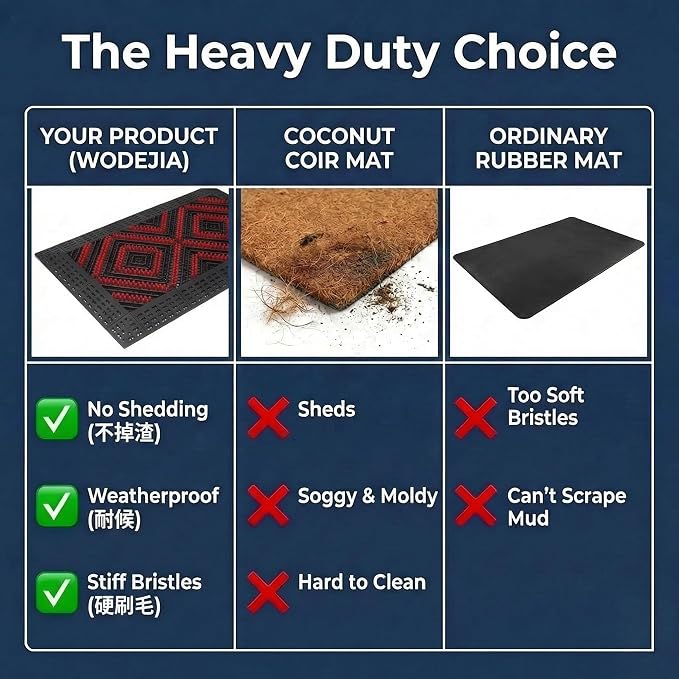 Heavy Duty Outdoor Boot Scraper Mat, 29.5" x 17.5" | Mud & Snow Doormat with Stiff Nylon Bristles, Modular Interlocking Shoe Cleaner for Garden 1.37" Thick