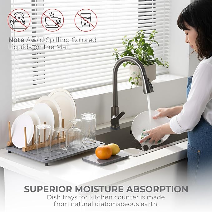 Stone Dish Drying Mat for Kitchen Counter, Quick Dry Stone Dishes Mats, Stones Drying Mat for Kitchen Counter, Water Absorbing Diatomaceous Earth Drying Mat (Dark Gray 15.7x11.8" & 8"x4")