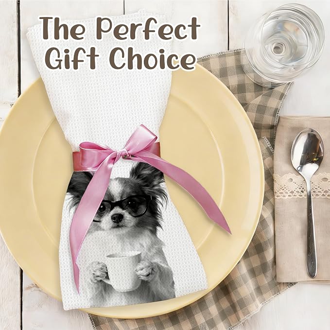 Funny Papillon Kitchen Towels, Dog Kitchen Accessories, Dog Chef Gifts for Women Decorative Hand Towels for Kitchen Decor, Coffee Lovers Gifts Dish Tea Towel, 16x24 Inch