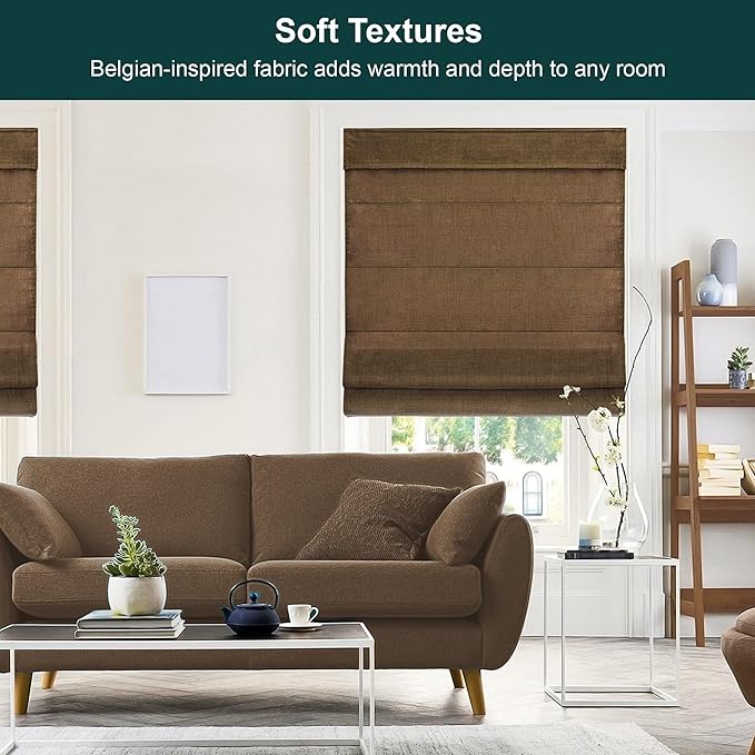 Chicology Cordless Roman Window Shade, Belgian Chocolate, 29"W x 64"H | Cordless Child-Safe, Room Darkening UV, Inside/Outside Mount, True-to-Size No Cut, Rich Textured Fabric, Spot-Clean Care Only