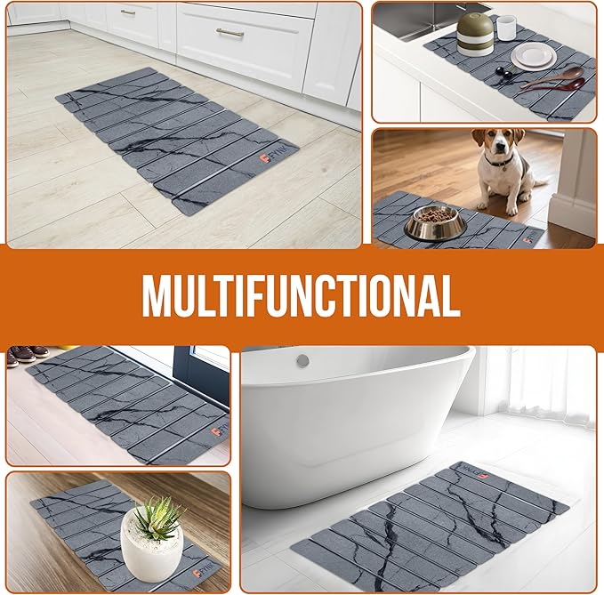 Stone Drying Mat for Kitchen Counter - Large Slats Dark Gray Foldable Diatomaceous Earth Dish Drying Mat | oldable and Super Absorbent Dish Drying Stone Mat (10 Slats - Large)