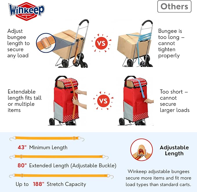 Shopping Cart, Super Loading Stair Climber 220 lbs Capacity Grocery Foldable Cart with Extra Large Shopping Bag Laundry Utility Cart with Adjustable Bungee Cord, red