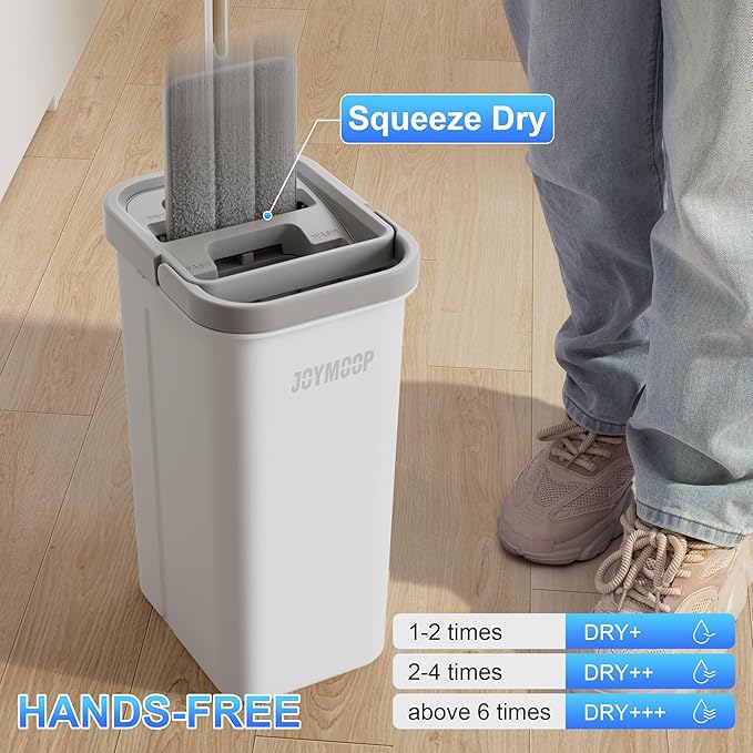 JOYMOOP Flat Mop and Bucket Set with Microfiber Pad, 12 Disposable Toilet Brushes with Stainless Steel Holder, Multi-Functional Cleaner for Household & Commercial Use, Floors, Windows & Toilets