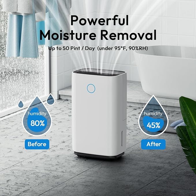 HUMILABS 4500 Sq.Ft Dehumidifier for Basement, 50 Pint Home Dehumidifiers with Drain Hose, Quiet Sleep Mode, Auto Shut Off,Humidity Display, Auto Defrost