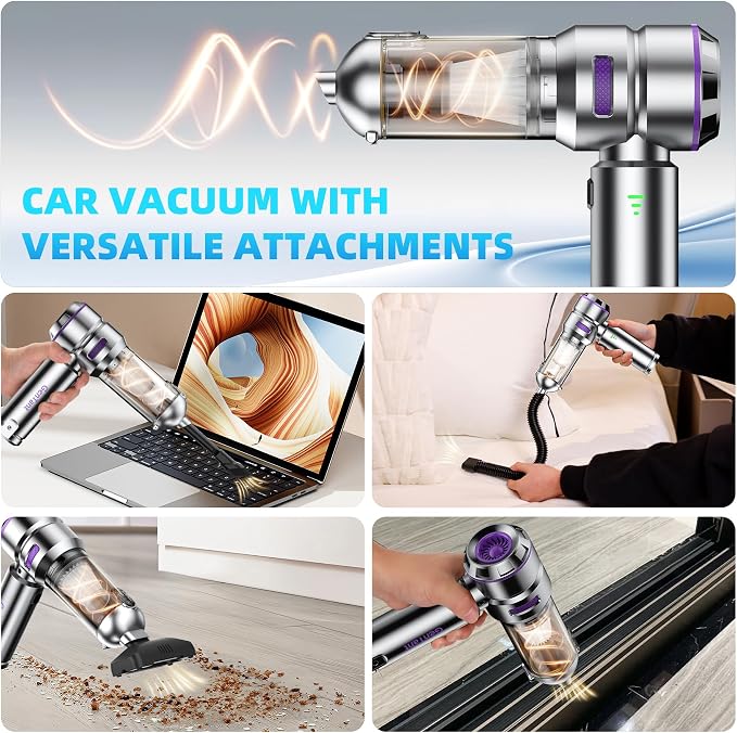 Car Vacuum Portable Cordless, Handheld Vacuum Cordless, Mini Vacuum 18000Pa High Power 4-in-1 with Brushless Motor, Air Duster, Air Blower & Air Pump for Car Detailing, Home, Office & Pet Hair