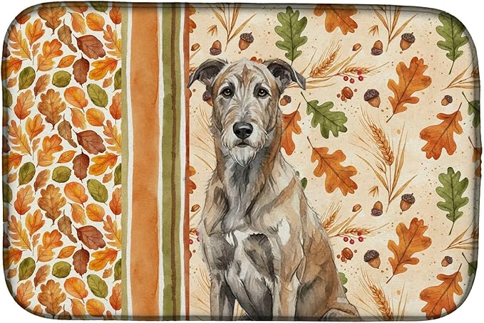 Caroline's Treasures Brindle Irish Wolfhound Heirloom Fall Dish Drying Mat Absorbent Dish Drying Mat Pad for Kitchen Counter Dish Drainer Mat for Countertop, 14 x 21", Multicolor