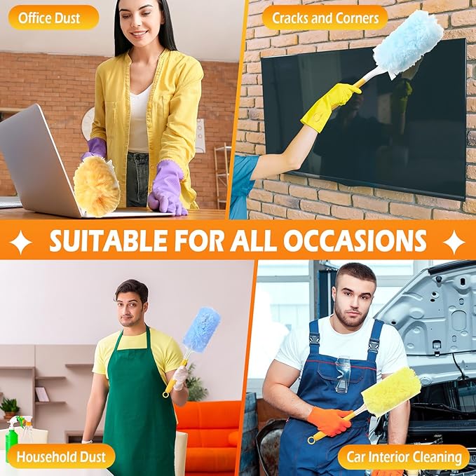 Honeydak 120 Pack Heavy Duty Duster Refills with 2 Handle, Compatible with Swiffer, Multisurface 360° Larger Size Dusters with 4X Microfibers, Unscented Disposable Dusting Furniture for Cleaning