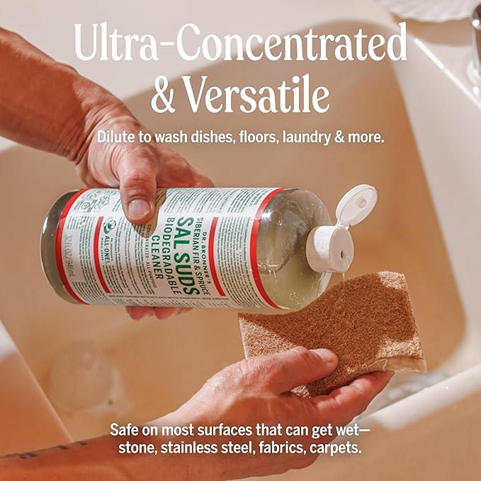 Dr. Bronner's Sal Suds Biodegradable Cleaner (1 Gallon) – All-Purpose Pine Mop Detergent for Floors, Multi-Purpose Household Formula, Dish Degreaser & Laundry Use