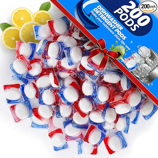200 Count Dishwasher Pods, No Pre-Rinse Dishwasher Detergent Soap On Stain and Grease, Leaving a Virtually Spotless Shine,Dishwasher Detergent for Deep Cleaning