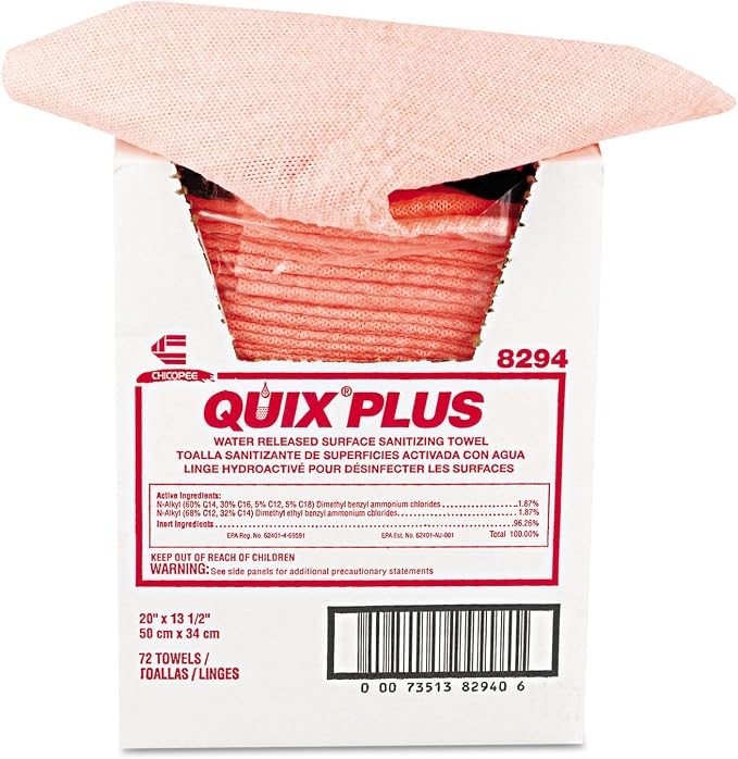 Chix 8294 Quix Plus Disinfecting Towels 13 1/2 x 20 Pink 72/Carton