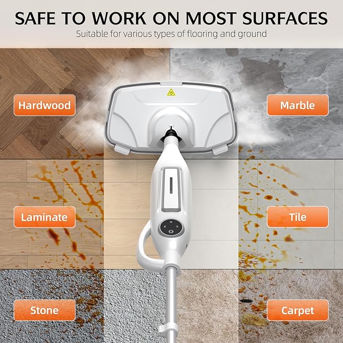 10-in-1 Steam Mop, Powerful Handheld Steam Cleaner for Home with 23FT Cord, Removable Water Tank, 266℉Deep Cleaning, 2 Steam Modes, Multi Purpose Steam Mop for Hardwood Floor, Laminate, Carpet
